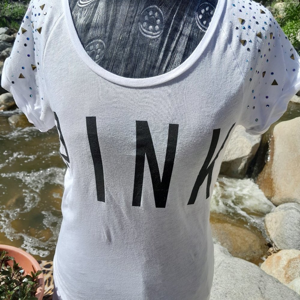 NWT PINK Victoria's Secret Embellished Sleeve T-Shirt.